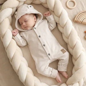 Bawełniany dresowy Kombinezon z kapturem pajac 56-86 beżowy z guzikami