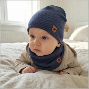 Czapka podwójna prążkowana niemowlęca + tuba rozmiar 56-110 navy blue
