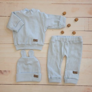 KAZUM 3 cz Prążkowany komplet bluza+spodnie+czapka 56-86 blue sky