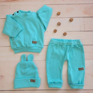 KAZUM 3 cz Prążkowany komplet bluza+spodnie+czapka 56-86 minty green