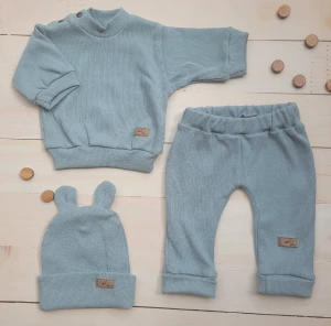 KAZUM 3 cz Prążkowany komplet bluza+spodnie+czapka 56-86 mineral blue