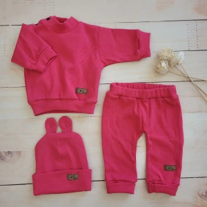 KAZUM 3 cz Prążkowany komplet bluza+spodnie+czapka 56-86 raspberry