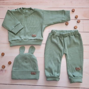 KAZUM 3 cz Prążkowany komplet bluza+spodnie+czapka 56-86 gooseberry green