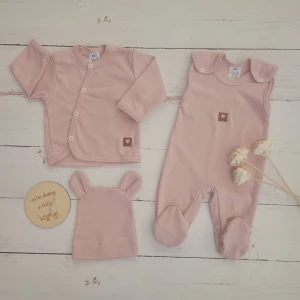 3 cz komplet: śpioch+kaftanik+czapka 56-62 brudny róż