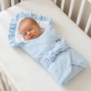 Ciepły rożek becik mięciutki muślinowy błękitny