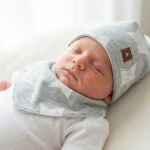 Komplet bawełniany czapka + apaszka szary w gwiazdki ostatnie sztuki 56-86