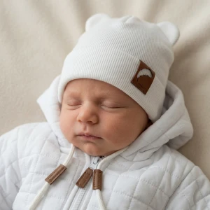 Czapka podwójna prążkowana niemowlęca z uszkami rozmiar 56-98 biała