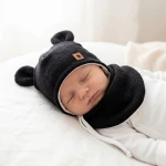 Komplet czapka niemowlęca wiązana włóczkowa z uszami misia+apaszka 56(38)-86(48) czarna