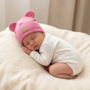 KAZUM Czapka podwójna prążkowana niemowlęca z uszami rosy dream rozmiar 56-86