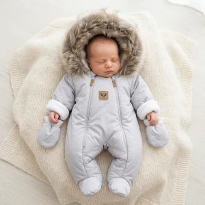 Kombinezon zimowy ocieplany kurtkowy szary 56-92 z futerkiem brązowym