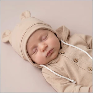 Czapka niemowlęca wiązana dresowa 62(38)-86(48) beżowa