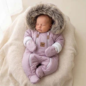 Kombinezon zimowy ocieplany kurtkowy wrzosowy 56-92 z futerkiem brązowym