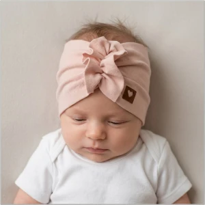 Szeroka opaska turban rozmiar 0-6miesięcy  6-12miesięcy 1-3lat brudny róż