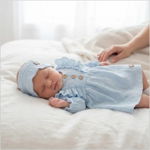 Sukienka + opaska muślinowa błekit 56-98 baby blue