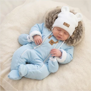 Kombinezon zimowy ocieplany kurtkowy błękitny 56-92 z futerkiem brązowym 