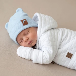 Czapka podwójna prążkowana niemowlęca z uszkami rozmiar 56-98 błękitna