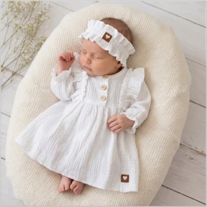 Sukienka + opaska muślinowa biała 56-98 snow