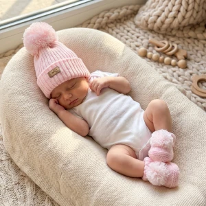 KAZUM 2 cz komplet włóczkowy czapka+buciki  rozmiar 56-86 pinky rose 