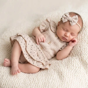 3 cz zestaw komplet lato body+bloomersy ze spódniczką +opaska cloud beige