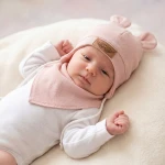 Komplet czapka prążkowana niemowlęca + apaszka 56-86 brudny róż