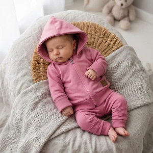Dres niemowlęcy 2 cz bawełniany z odpinanym kapturem 56-86 rosy dream