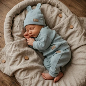 KAZUM 3 cz Prążkowany komplet bluza+spodnie+czapka 56-86 mineral blue