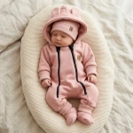 KAZUM Kombinezon z ocieplanej dresówki bez stóp + czapka + buciki coral pink 56-86