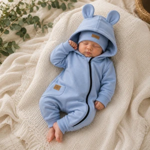 KAZUM Kombinezon z ocieplanej dresówki bez stóp + czapka baby blue 56-86