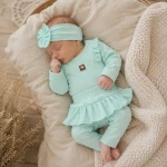 3cz KOMPLET body + legginsy ze spódniczką + opaska 56-86 miętowy