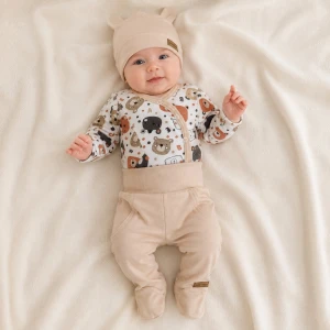 KAZUM Komplet body + półśpiochy + czapka baby sandy brown bear ostatnie sztuki 50, 68