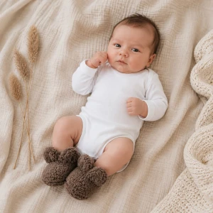 KAZUM Urocze buciki niemowlęce misiowe z uszkami i ściągaczem 56-86 chocolate muffin