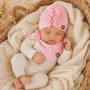 Czapka turban + chustka rozmiar 0-6miesięcy  6-12miesięcy 1-3lat różowa