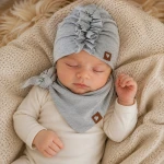 Czapka turban + chustka rozmiar 0-6miesięcy  6-12miesięcy 1-3lat szara