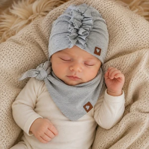 Czapka turban + chustka rozmiar 0-6miesięcy  6-12miesięcy 1-3lat szara