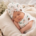 Czapka turban + chustka rozmiar 0-6miesięcy  6-12miesięcy 1-3lat w kwiaty