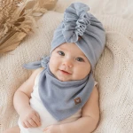 Welurowa Czapka turban + chustka  rozmiar 0-6miesięcy  6-12miesięcy 1-3lat szara
