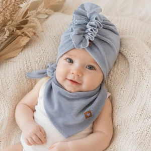 Welurowa Czapka turban + chustka  rozmiar 0-6miesięcy  6-12miesięcy 1-3lat szara