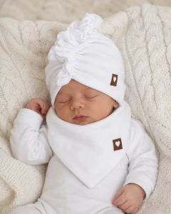 Welurowa Czapka turban + chustka  rozmiar 0-6miesięcy  6-12miesięcy 1-3lat biała