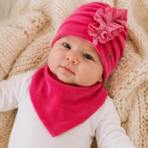 Welurowa Czapka turban + chustka  rozmiar 0-6miesięcy  6-12miesięcy 1-3lat amarantowa