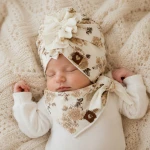 Czapka turban + chustka rozmiar 0-6miesięcy  6-12miesięcy 1-3lat w kwiaty brąz