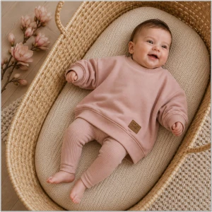 KAZUM Dres bluza oversize + legginsy prążek powder pink ostatnie sztuki 56, 62, 86