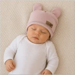KAZUM Czapka z uszkami z dresówki ocieplanej 56-86 powder pink