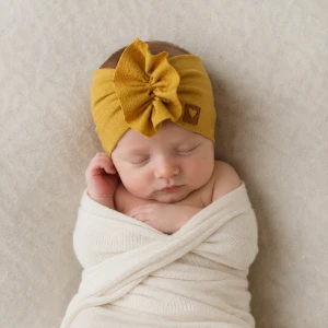 Szeroka opaska turban rozmiar 0-6miesięcy  6-12miesięcy 1-3lat musztardowa