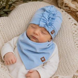 Czapka turban + chustka rozmiar 0-6miesięcy  6-12miesięcy 1-3lat niebieska