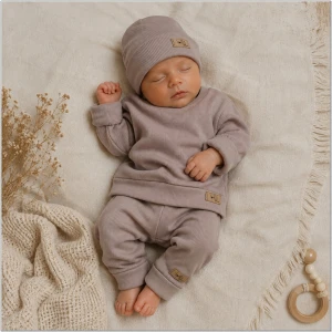 KAZUM Prążkowany komplet 3 cz bluza+spodnie+czapka 56-86 sweet choco 