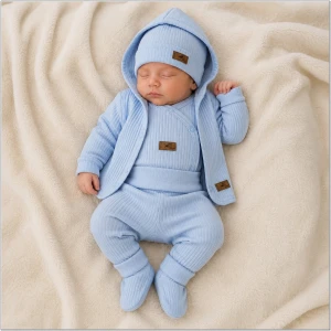 KAZUM Prążkowany komplet wyprawka 5 cz baby blue ostatnie sztuki 50, 56, 62