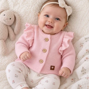 Sweterek włóczkowy dziewczęcy na chrzest 56-86 sweet pink