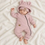 KAZUM Kombinezon z ocieplanej dresówki bez stóp + czapka Marshmallow Pink 56-86 